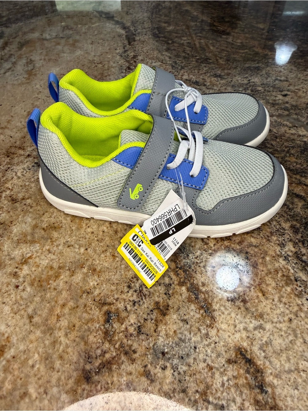 See Kai Run Grey Blue and Lime Kids Sneakers